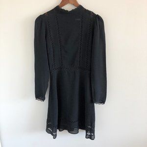 Reformation Black Long Sleeve Dress 6 Sheer Lace Strips